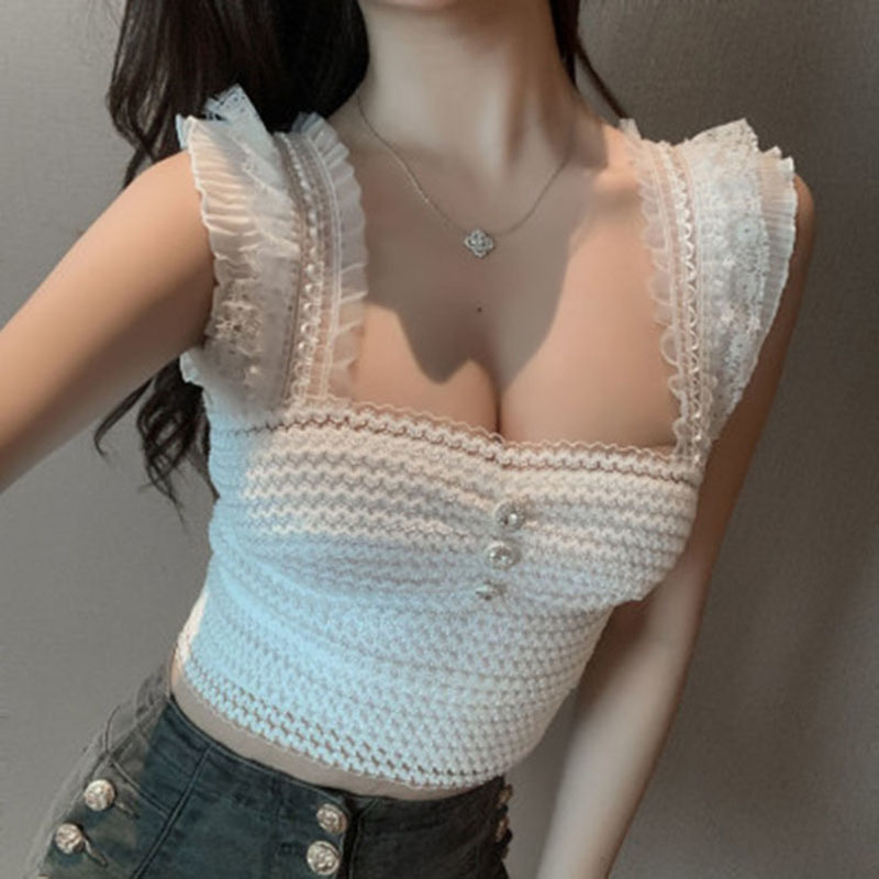 

Sexy Women Tank Tops 2022 Summer New Solid Short Lace Navel Sexy Fashion Wild Harajuku Koream Female Tanks 220613, White