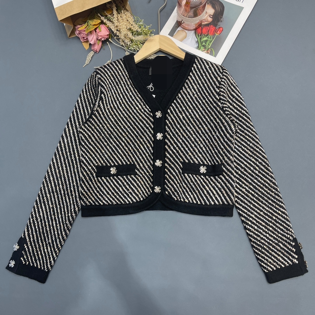 

809 L 2022 Milan Runway Autumn Summer Brand Same Style Sweater V Neck Cardigan High Quality Womens meiyi, Black