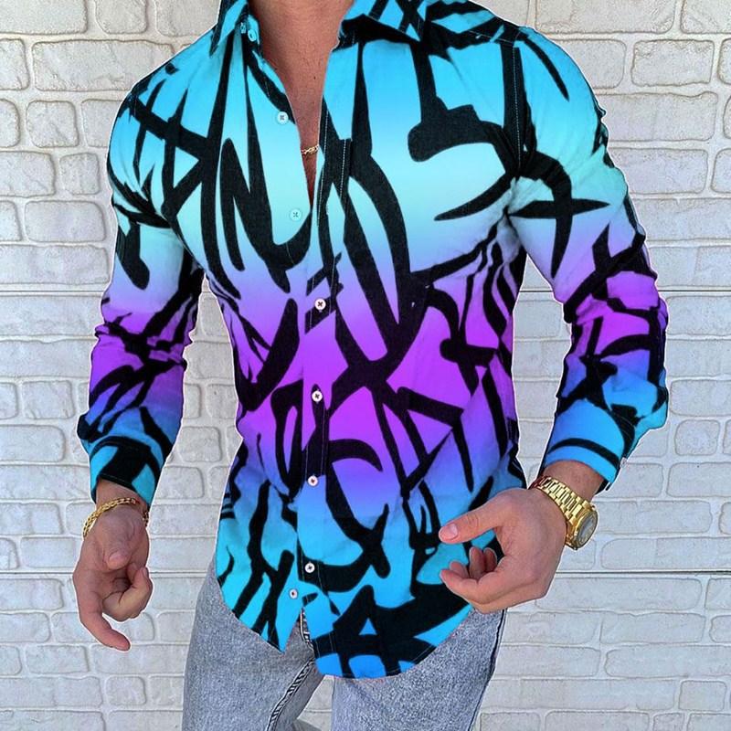 chemises à manches longues pour hommes conceptions été hawaïen haut extérieur tee-shirt lâche lettre de mode imprimé bouton up style urbain hawaï