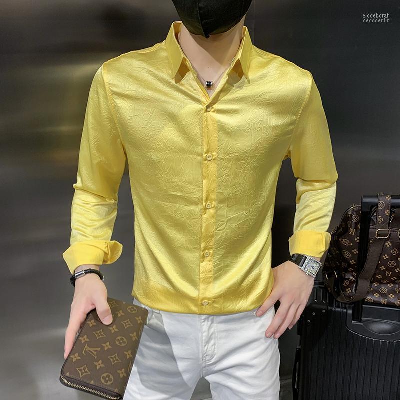 

Men's Casual Shirts Men Spring Summer Turn-down Collar Business Solid Color Long Sleeve Shirt Social Wind Eldd22, E huang