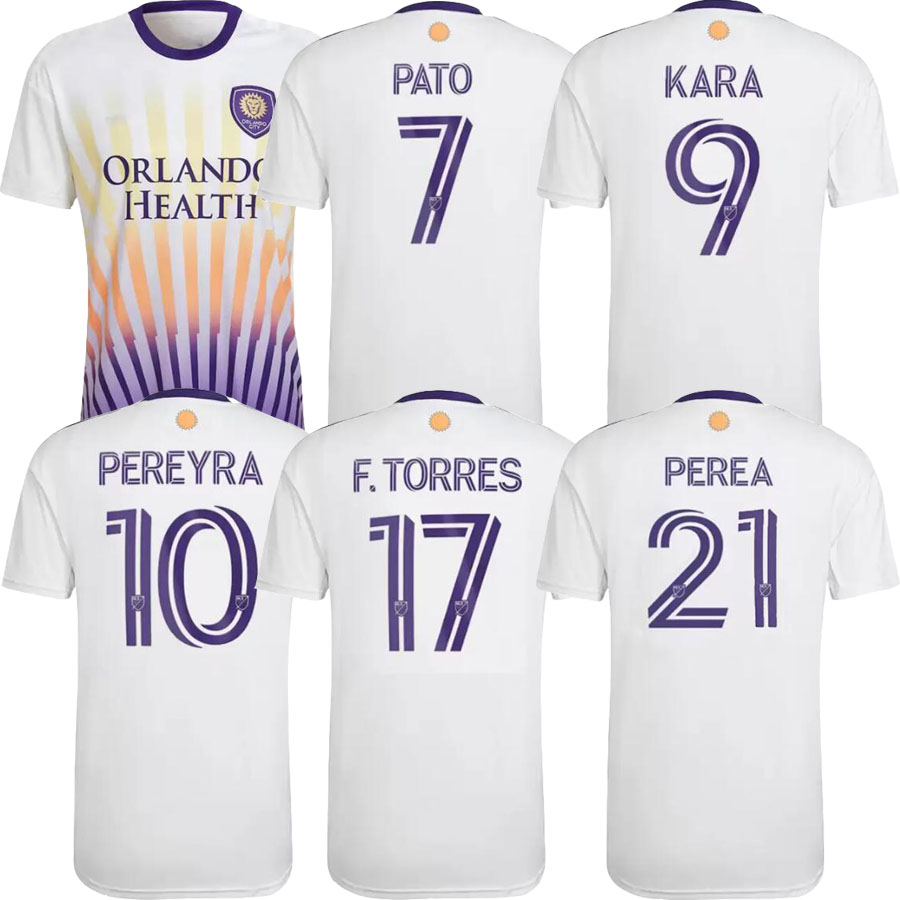 

2022 2023 Orlando SC KARA PEREYRA Mens Soccer Jerseys RUAN JANSSON PATO F. TORRES PEREA Away White Football Shirt, Pink