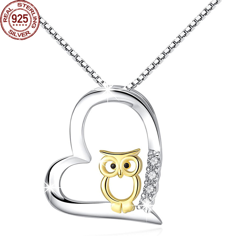 

New Arrival S925 Silver Split Necklace Two Color Owl Heart Bird Pendant for Girls Popular Korean Accessories