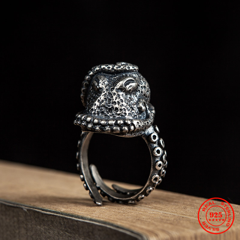 

Sea Animal Gothic Ring 100% 925 Sterling Silver Octopus Biker Ring For Men and Women Street Hip Hop Punk Dark Jewelry