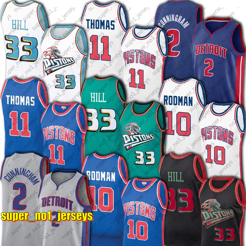 

Cunningham 2 Cade Detroits Piston Basketball Jerseys Hill 33 Grant Rodman 10 Dennis Thomas 11 Isiah 1998 1999 Jersey, Choose blue number
