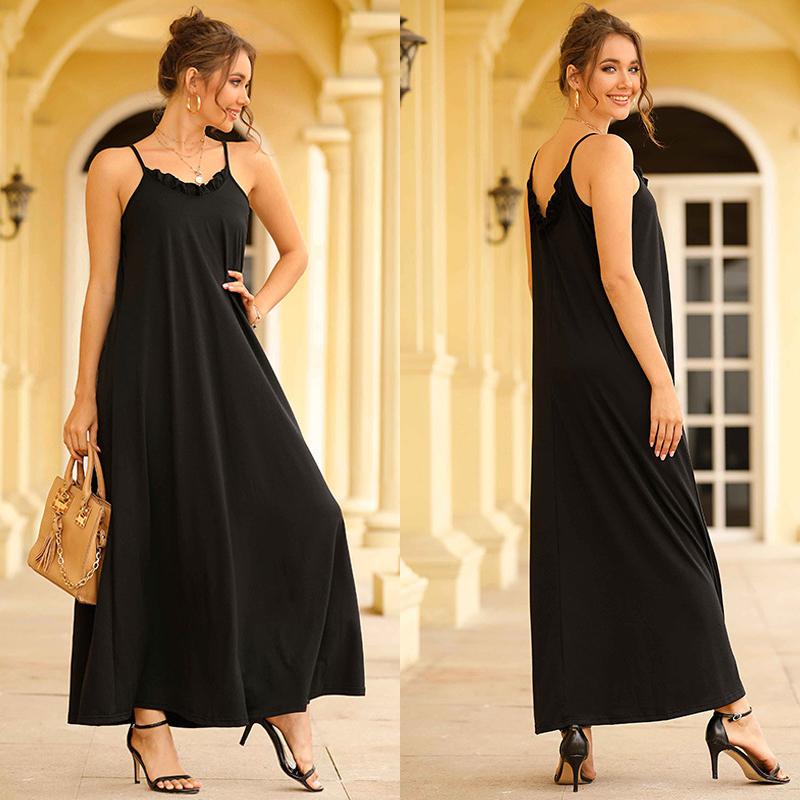 

Casual Dresses Sexy Women Maxi Dress Black Sling Female Summer Sleeveless V-Neck Vest Long DressesCasual