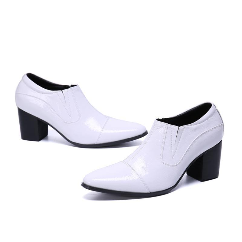 

Dress Shoes Mens Leather High Heels White Formal Genuine Oxford Pointed Slip-on Wedding Party