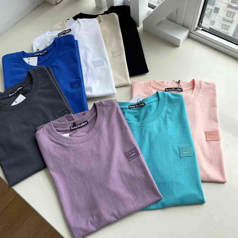 22s Acne Studios Solid Color Classic Smiley Embroidery Round Neck Short Sleeve T-shirt Men's and Women's Summer T-shirts