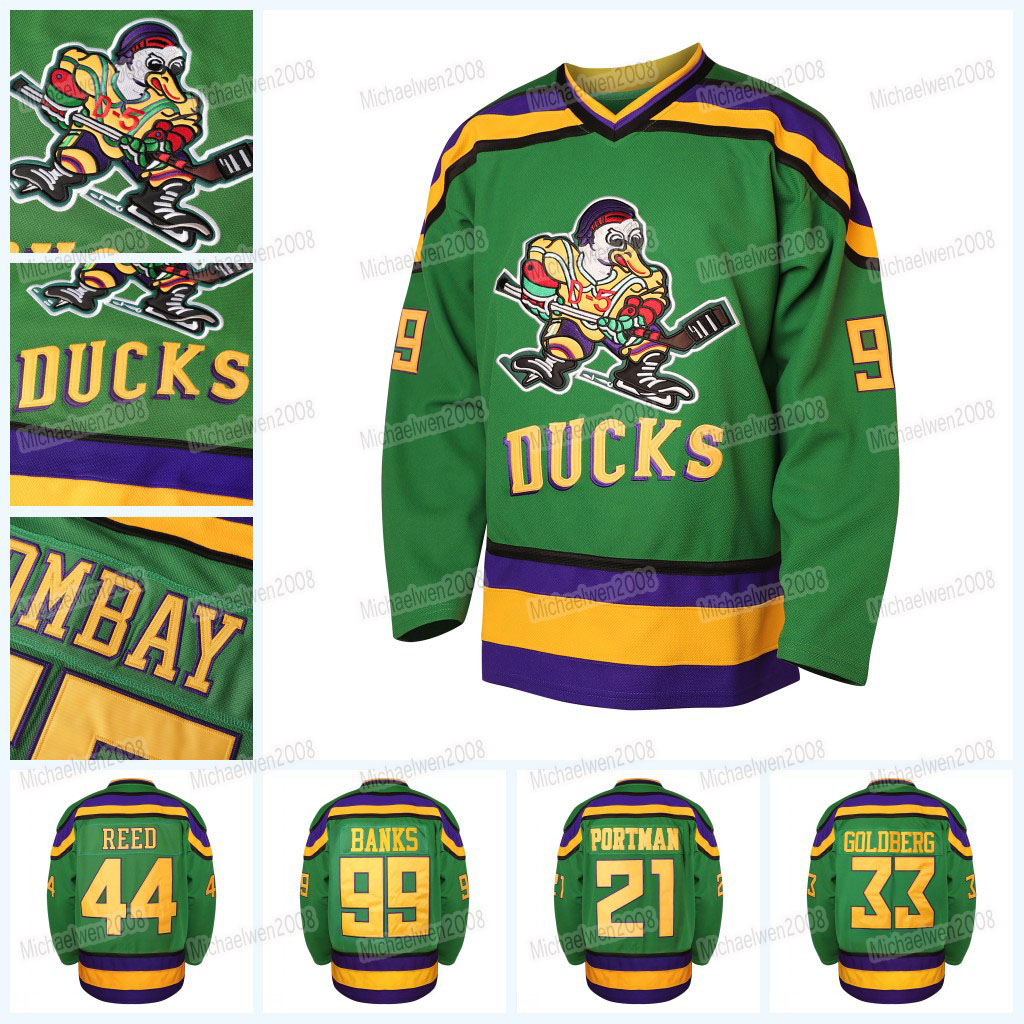 

96 Charlie Conway 1996 Mighty Ducks Movie Hockey Jersey 33 Greg Goldberg 99 Adam Banks Green All Stitched And Embroidery In Stock, Green 96