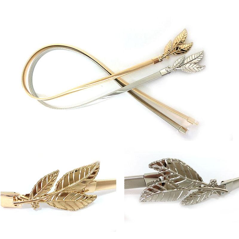 

Belts Vintage Metal Elastic For Women Golden/Silver Flower Leaf Dress Decor Waist Belt Girls Skinny Chain Female BeltBelts