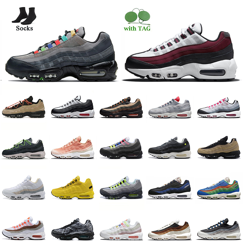 

Wholesale 2022 Airmx Max 95 Women Mens Running Shoes With Socks Airsmax 95s Bordeaux Greedy Dark Army Driftwood Triple Black White Beige Grey Amax Cushion Sneakers, B40 dark army 40-46