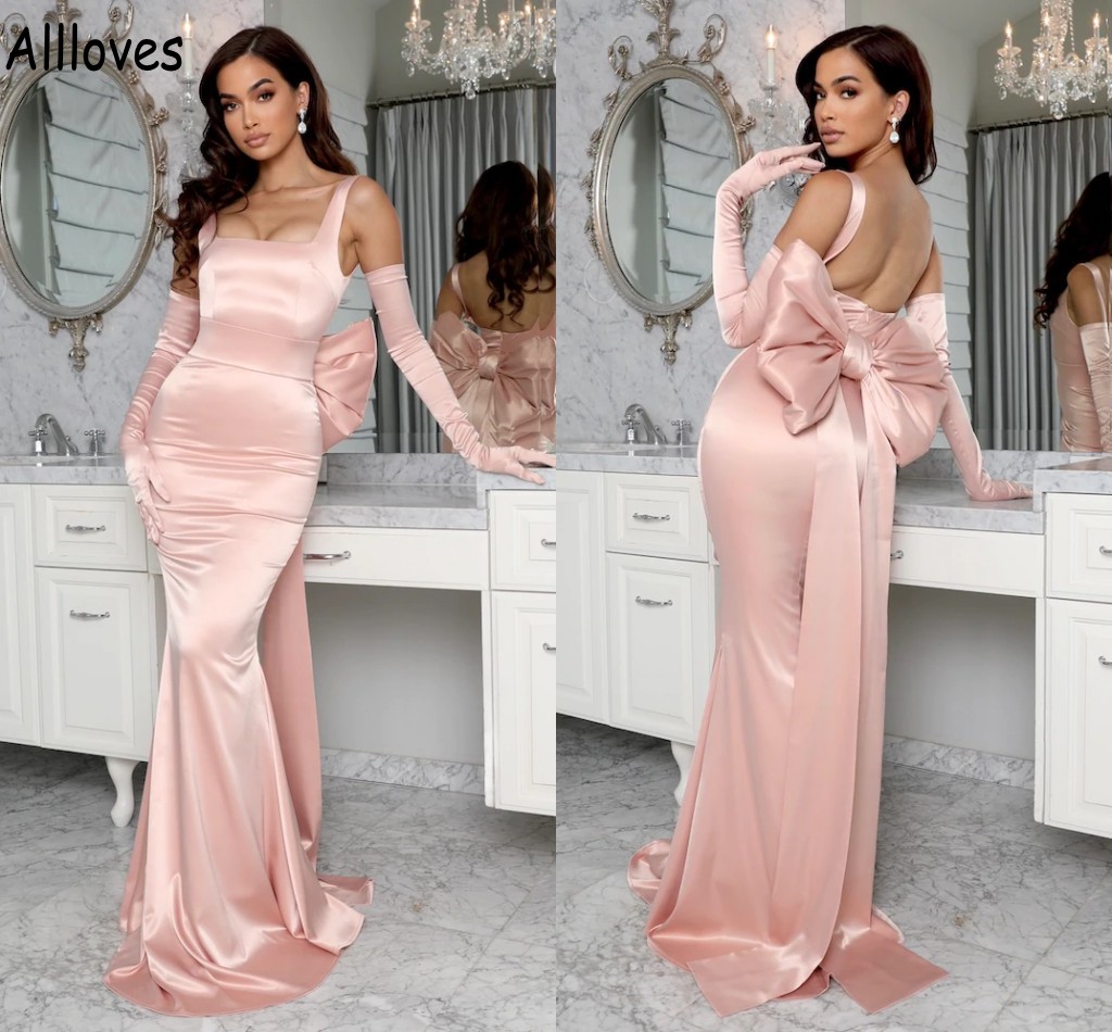 Pink Elegant Satin Arabe Aso Ebi Long Mermaid Robes de bal pour femmes avec Big Arc Backless Eveing Party Robes plus taille Special Occasion Robe