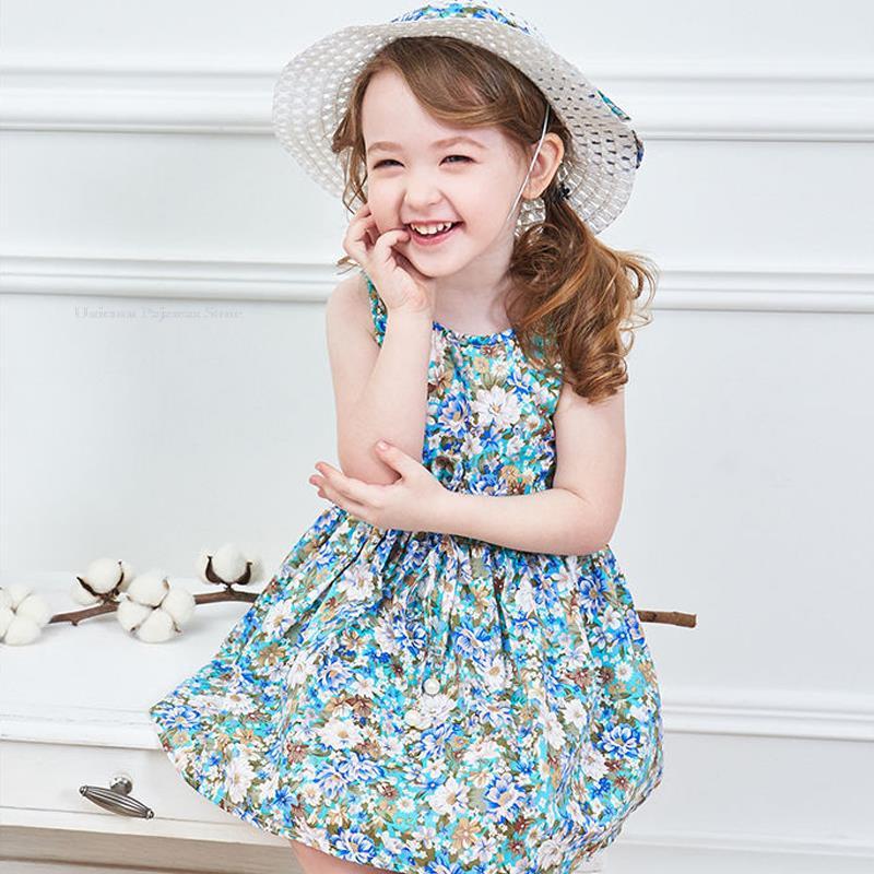 

Girl's Dresses Fashion Baby Girls Floral Printing Flowers Dress Kids Clothes Fit 2 3 4 5 6 7 Years Child Elegant With A Hat, De01