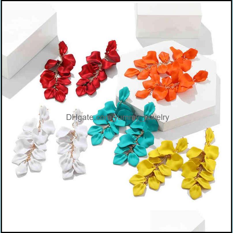 

Charm Earrings Jewelry Trend New Fashion Exaggerated Rose Petal Leaf Long Red Korean Drop Delivery 2021 Oibge