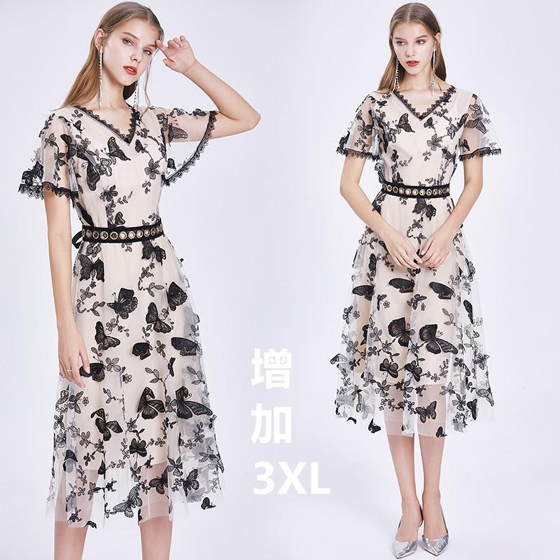 

Casual Dresses The European And American High-end Brand Temperament Posed Dress Three-dimensional Embroidery Butterfly Cultivate One' M, Apricot