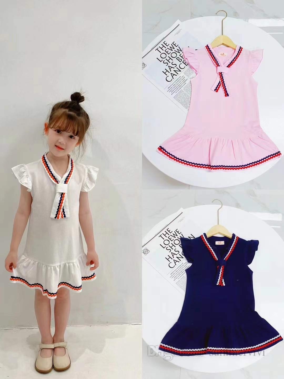 

Designer Girls falbala fly sleeve dress 2022 summer kids plaid dresses children casual clothing A8776, 8776-3 coffee