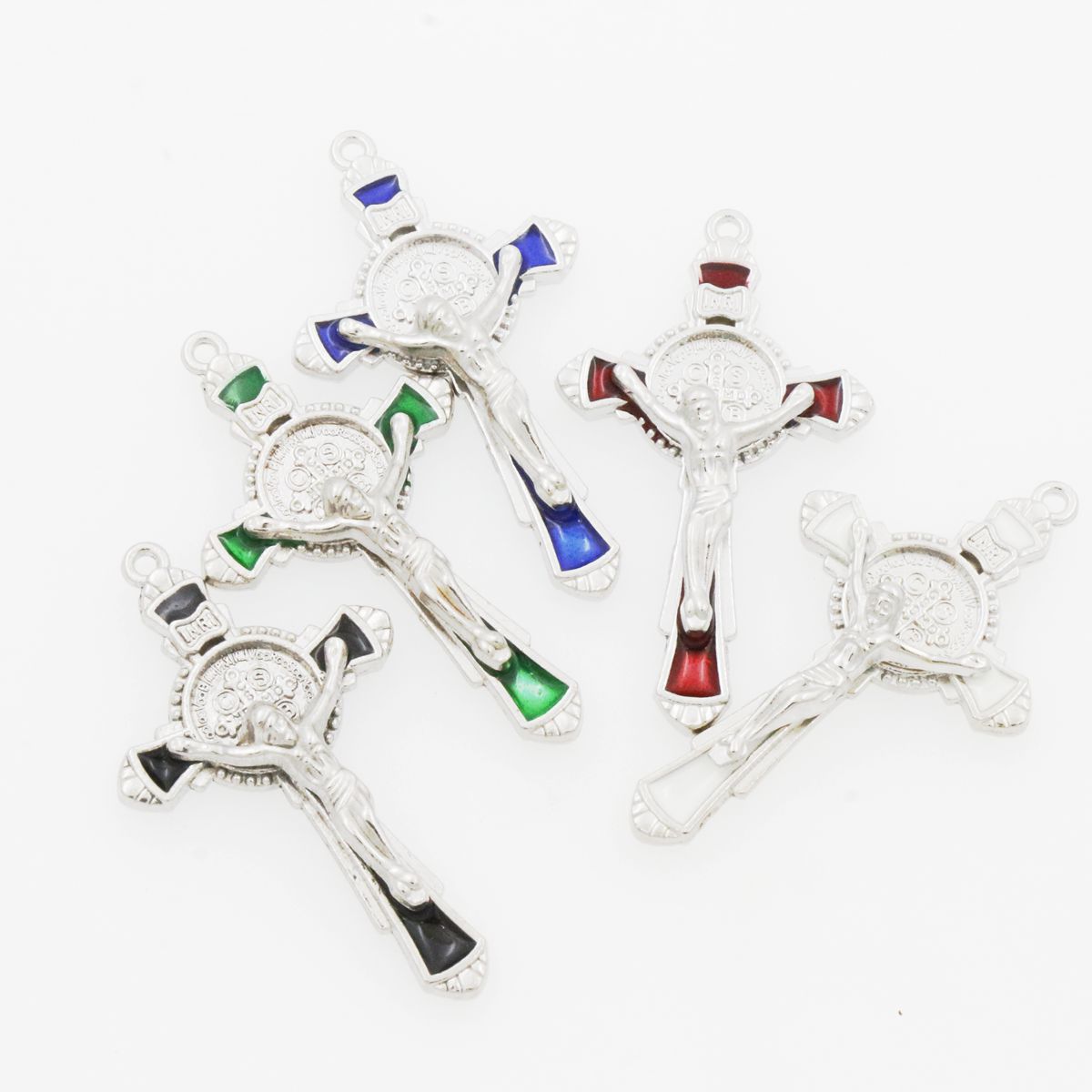 

Enamel medalla san benito Cross Charm 10Colors Crucifix Spacer Beads Pendants Alloy Handmade Jewelry DIY L1670 51.5x28.5mm catholic jesus