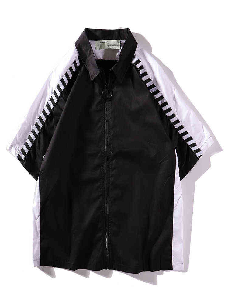 

Factory Direct Sales Designer New Brand Short Sleeve Wholesale Spring Summer Off Lapel Arrow Print Slash Shirt Unisex, White