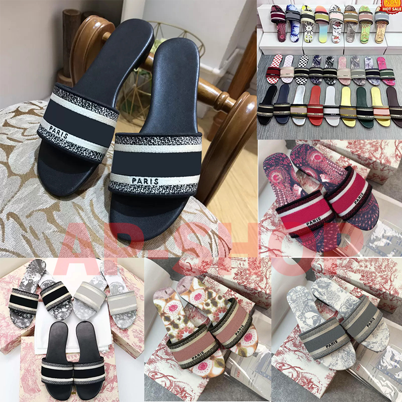

2022 Women luxury Designer Sandals Slippers Leather Summer Flat Slipper Embroidery fashion beach woman Big head Rainbow letters 35-42 With Box, Oem color