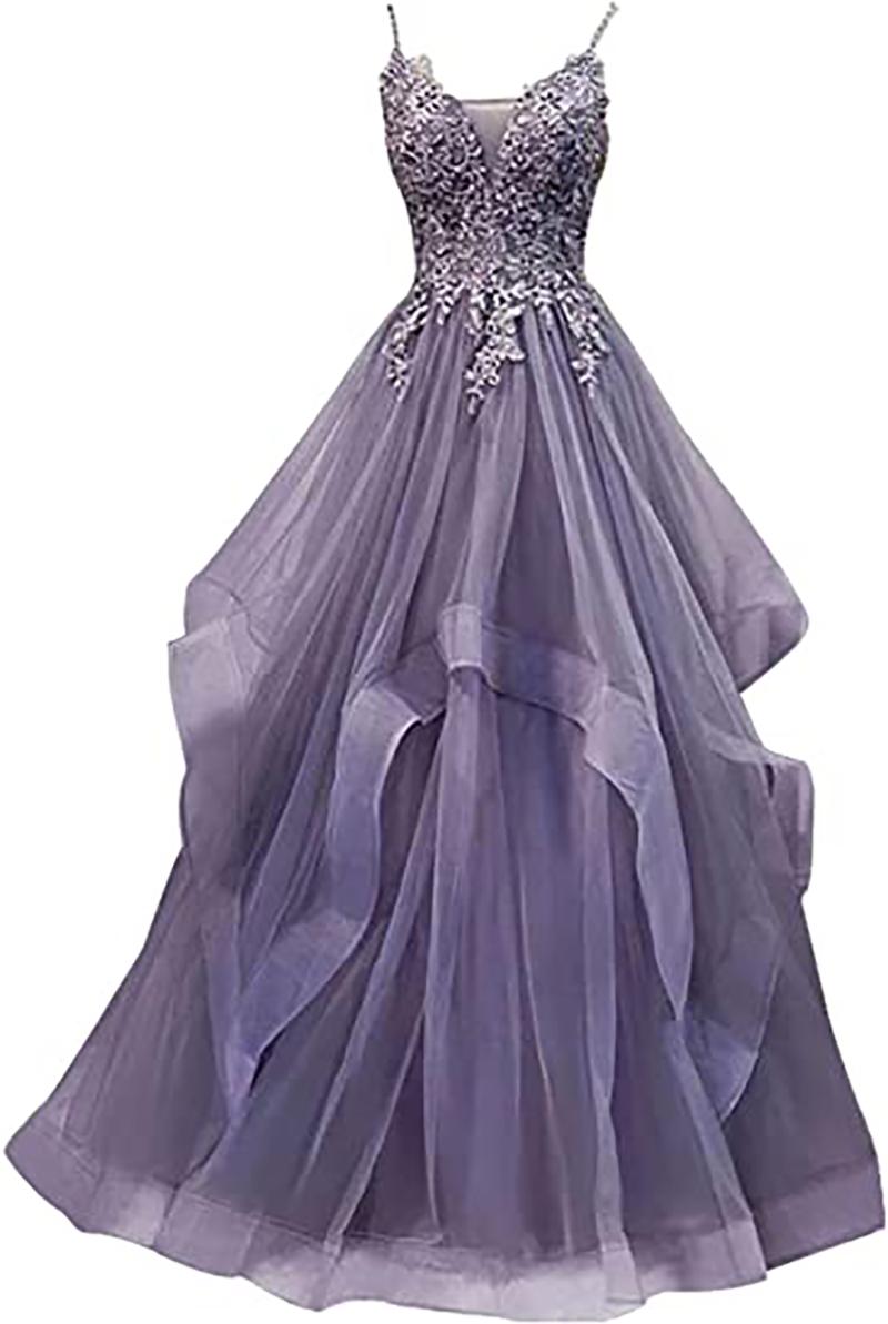 

Party Dresses Womens Long Wedding Reception Gown Tulle Spaghetti Straps Evening Formal Lace Up Cocktail DressParty, Black