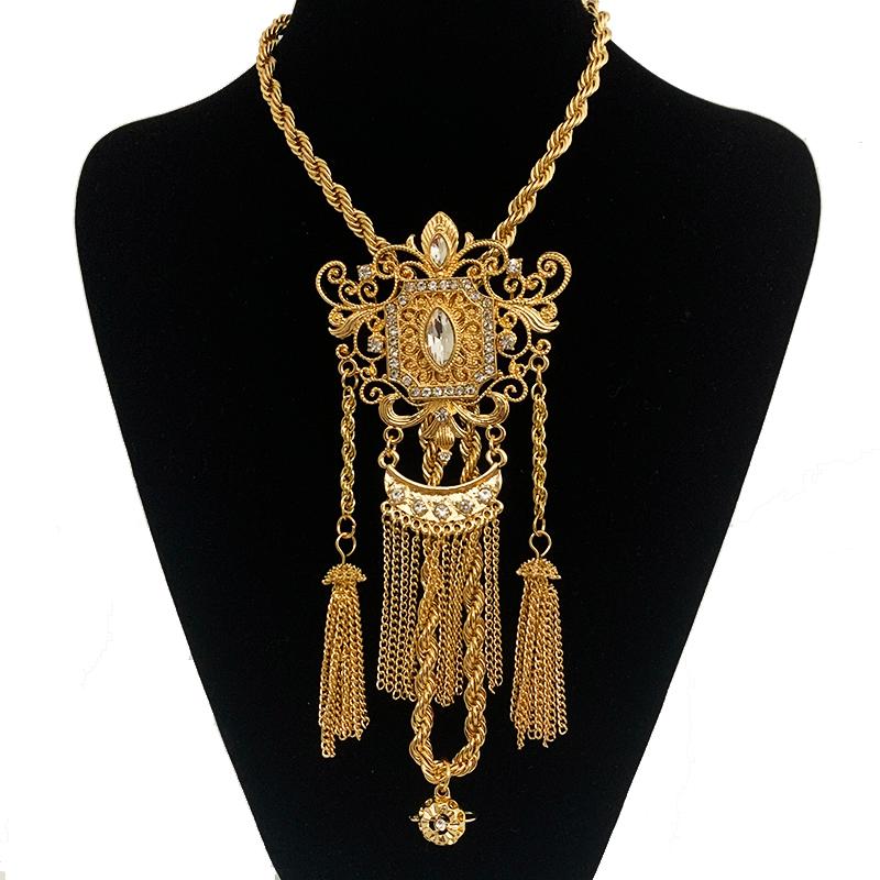 

Pendant Necklaces Luxury Algeria Wedding Necklace With Rhinestone Long Chain Slid Pendants In Gold Tassels Jewelry For Bridal