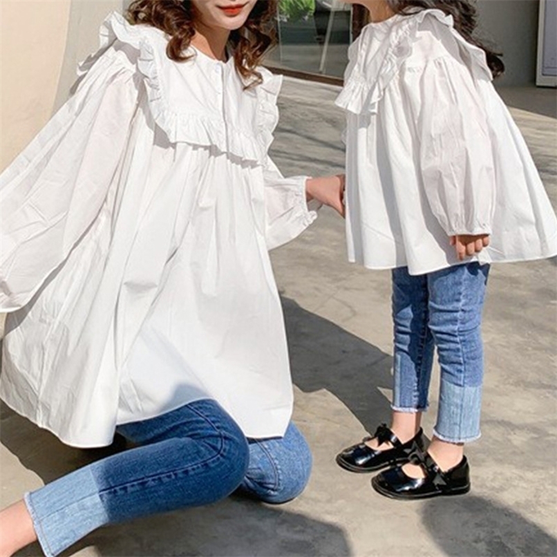 

Korean autumn parent child dress top fashionable loose Ruffle women s long sleeve baby shirt mommy and me 220614, Black
