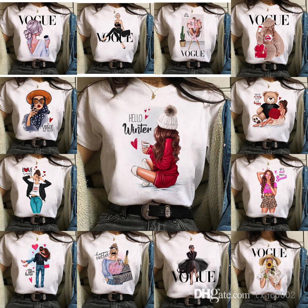 

RETAIL Womens Designer T-shirts Plus Size -4XL Summer Fashion White T-shirt Cartoon Printed Short Sleeve Tops Loose Clothing, 203