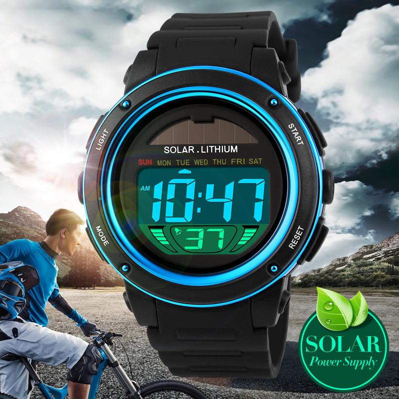 

Wristwatches Men Boys Solar Alarm Digital LED 50M Waterproof Wristwatch Military Dive Analog Smart Relogio Masculino Watches, Gold