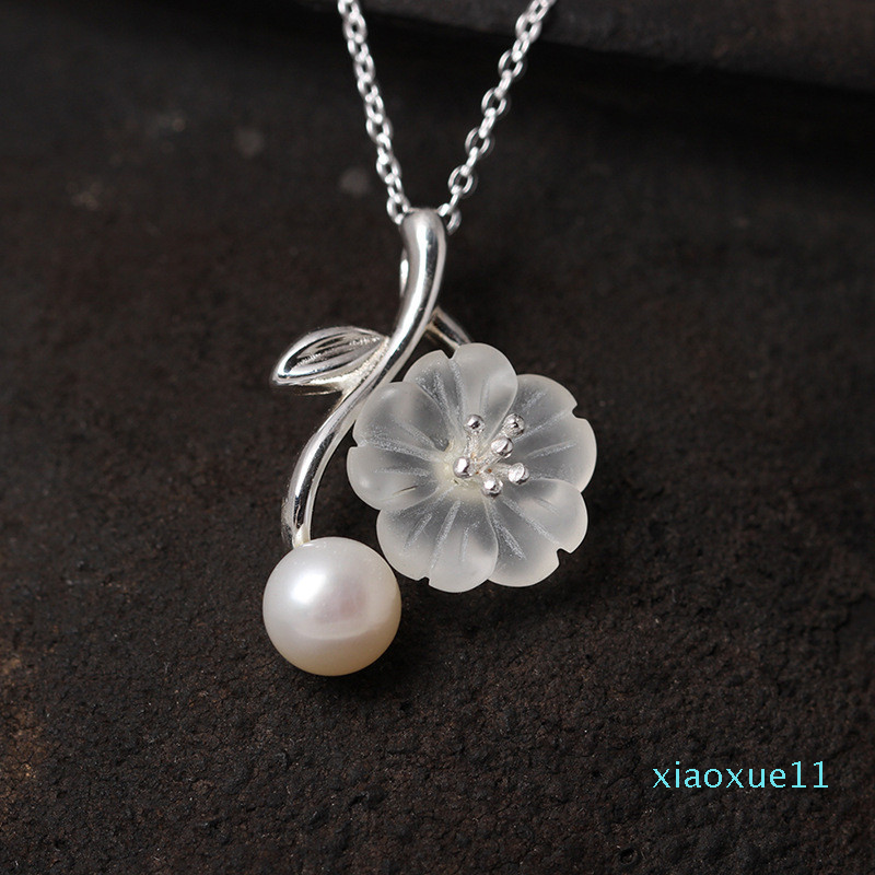 

luxury- New Ethnic Jewelry 100% 925 Sterling Silver Natural Pearl Crystal Flower Pendant Necklaces For Women Lovers Gifts