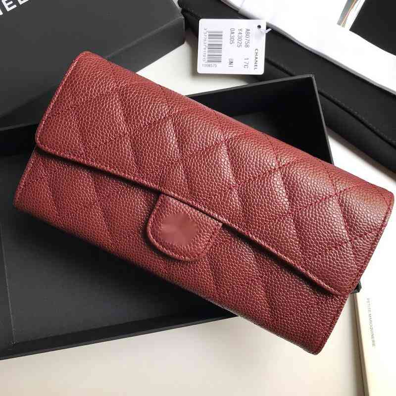 

Luxury Brand design A80758 Letter plaid CC chain Clutch lambskin wine red diamond pattern pouch women's le boy Long wallet caviar Leather Purse Zipper Pouches handbag