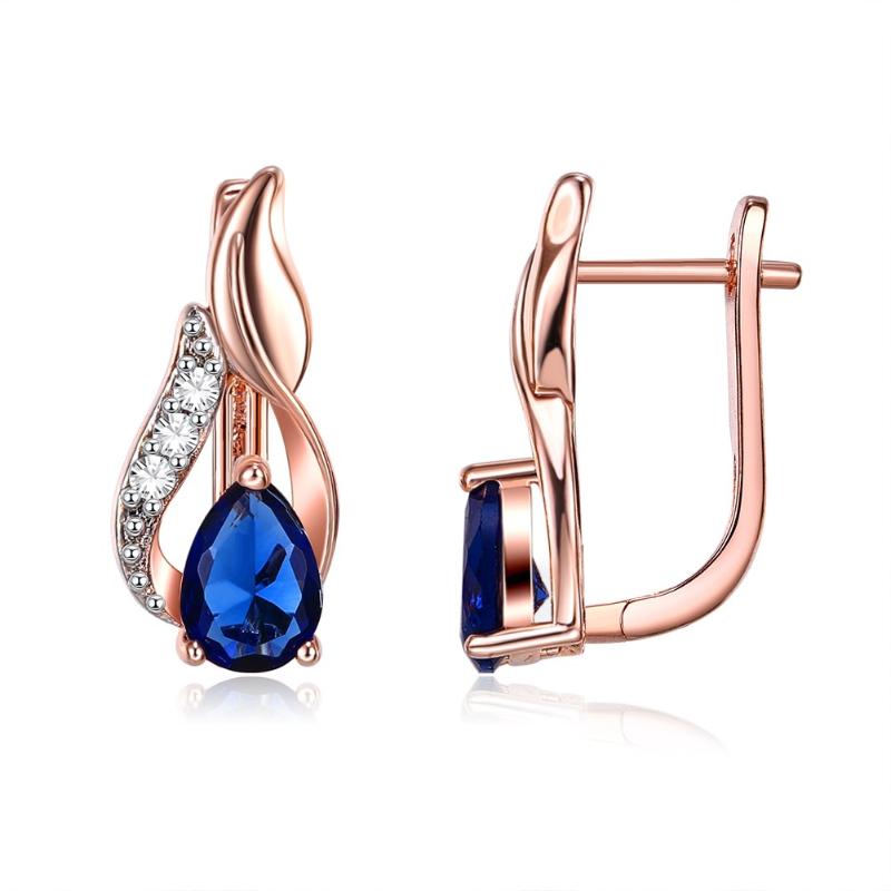 

Clip-on & Screw Back Arrival Rose Gold Color Earrings For Women Low Price Heart Shaped Sapphire Blue Stone Zircon Factory DropClip-on