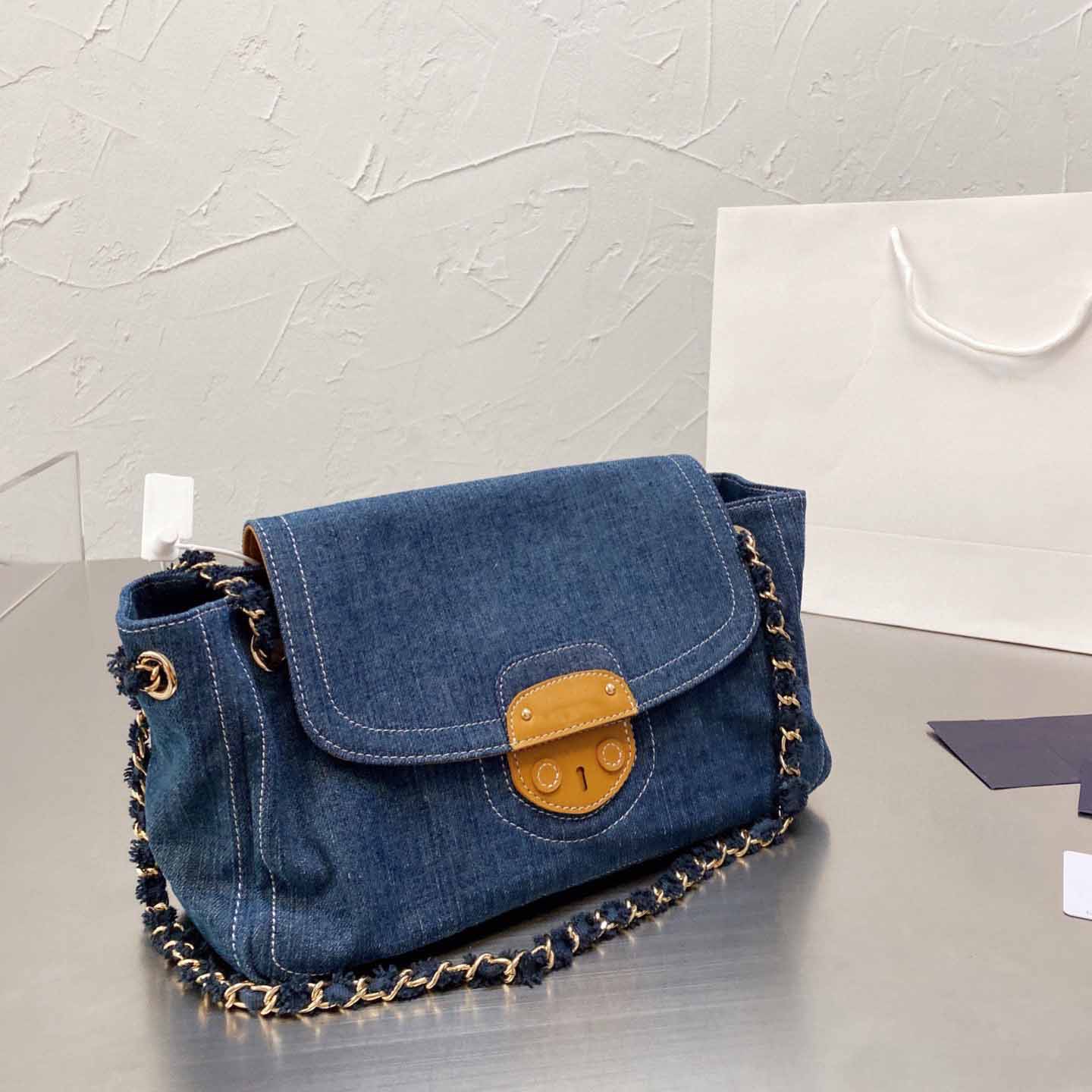 

Woman Denim Designer Bag Vintage Shoulder Bags Fringe Straps Lady Luxury Handbags Women Fashion Handbag Hobo, Blue