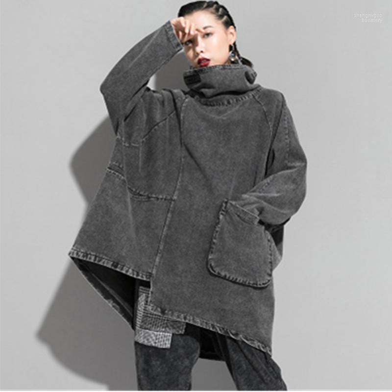

Women's Jackets Overcoat Denim Jacket Women Europe Station 2022 Spring Autumn Style Coat High-neck Cardigan Plus Size Outerwear Female, Black