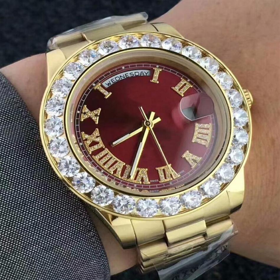 

Luxury Wristwatch 41mm Gold Big Diamond Mechanical Man Watch Red Green White Blue Gold Dial Automatic Stainless steel Men's W234m
