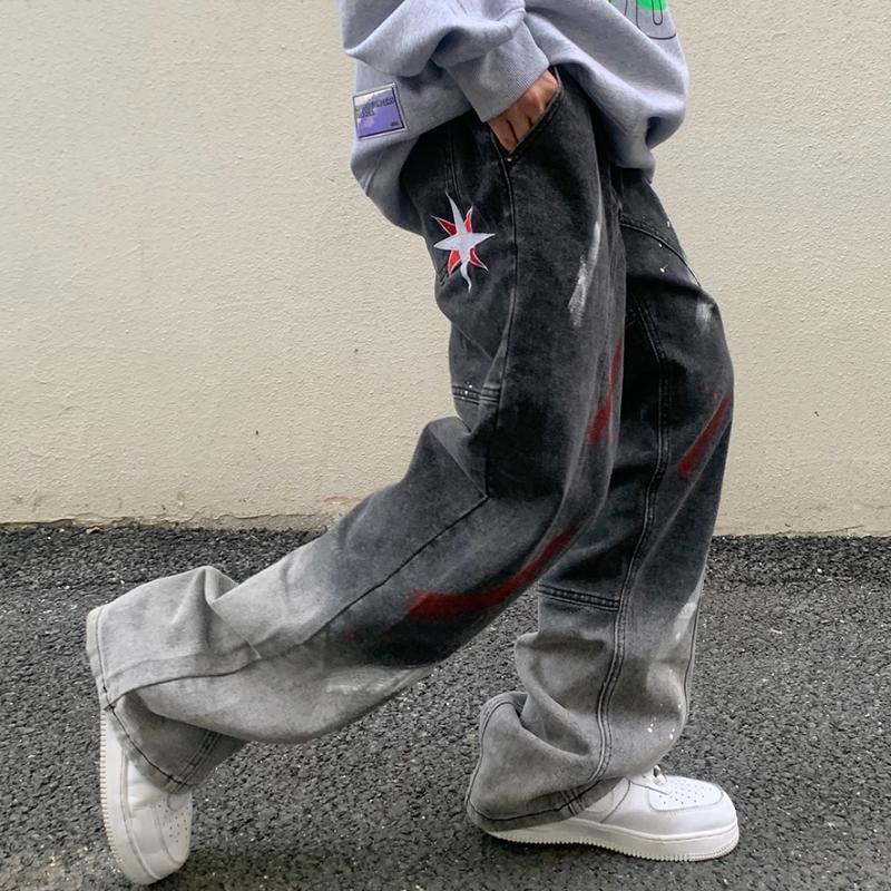 

Men' Jeans Men' With Pattern Black Denim Pants For Men Trousers Male Hip Hop Graphic Embroidery Japanese StreetwearMen