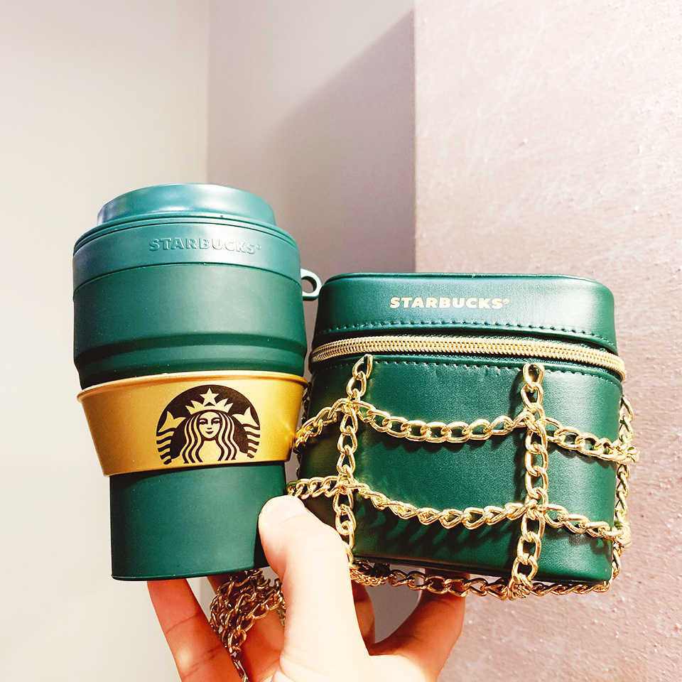 Starbucks Christmas cup vintage classic dark green silicone folding portable water with small fragrance chain bagLWU2-image-760640702