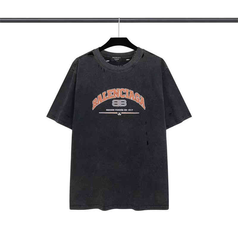 

Balenciga Designer T-shirts High Quality Paris b New Scissors Doule Letter Cut T-shirt Loose Men and Women Lovers Washed Old Short Sleeves, Wash black