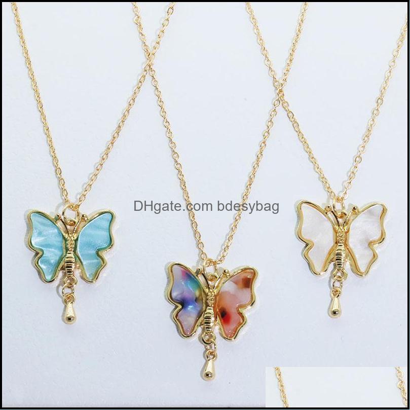 

Chains Necklaces Pendants Jewelry 2021 Ins Trendy Gold Chain Acrylic Butterfly Insects Pendant Korean Fashion Chic Dhedi