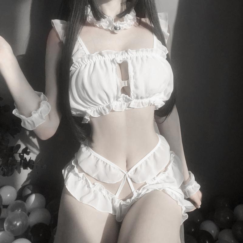 

Bras Sets Erotic Lingerie Set Girl Pajamas Sexy Women Lolita Costumes Cute Ruffles Lace Ladies Kawaii Babydoll Soft Cosplay Exotic SetsBras, Black