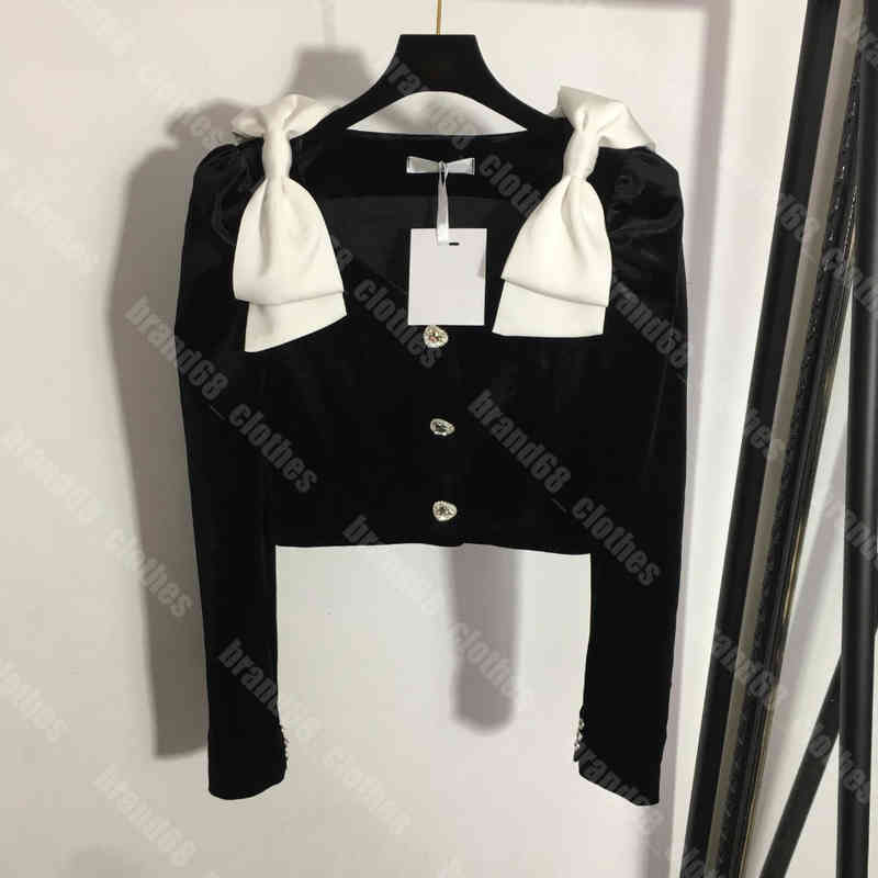 

women' short velvet shirts long sleeve shirt coat top bow studded button solid color jacket letter logo d..or brand female Apparel