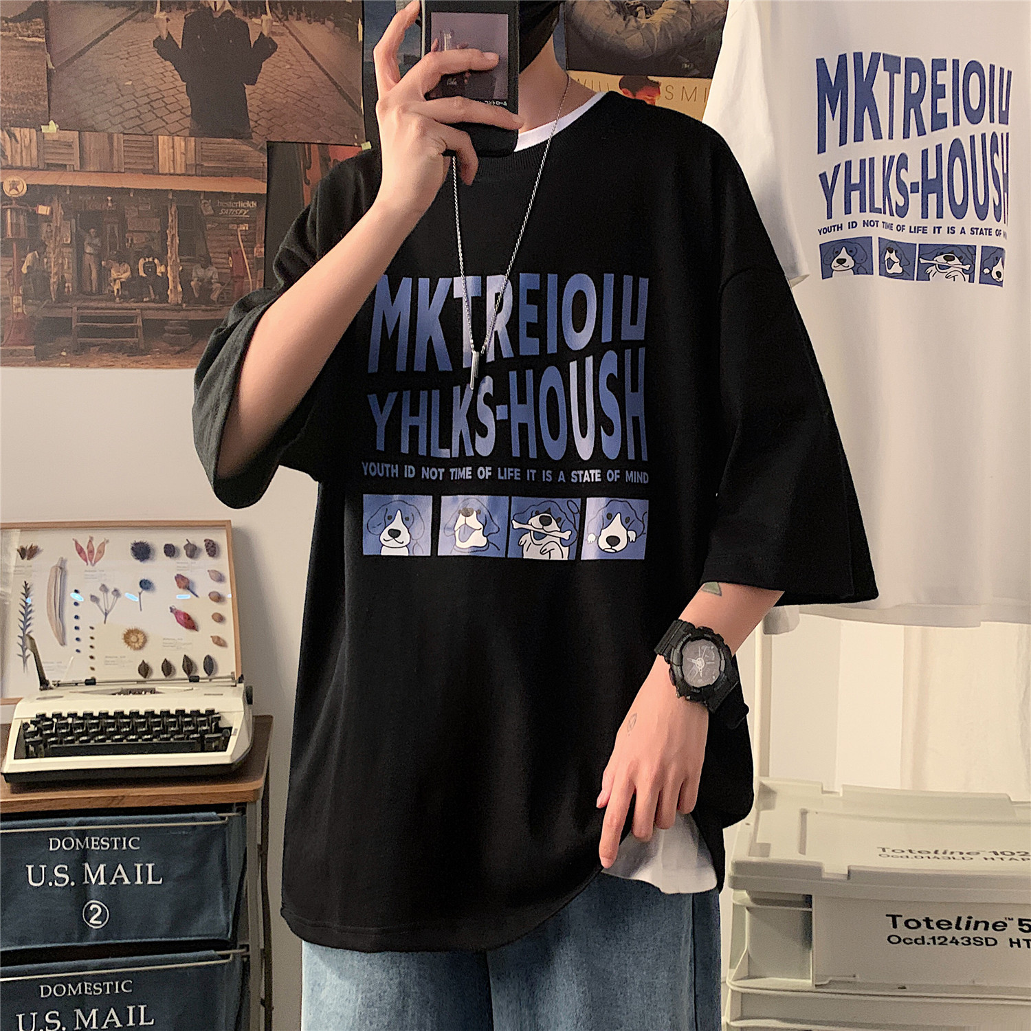 

2022 Summer New Mens T-Shirts Fashion Casual Print Letters Short Sleeve Cotton Round Neck High Quality Top Loose Street Style Couple Clothes Black White -5XL