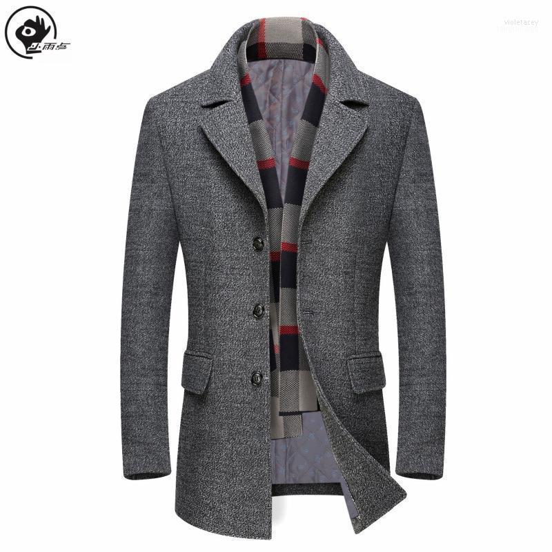 

Men' Wool & Blends Little Rain Men Coat Stylish Detachable Scarf Jackets Blend Business Jacket Slim Single Breasted Comfot PeaCoat Viol22, As pic