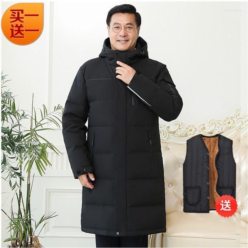 

Men's Down & Parkas Jacket 2022 Winter Long Father's Wear Thickened Warm Leisure Middle Aged And Old Age Hooded Coat For Men Phin22, Black