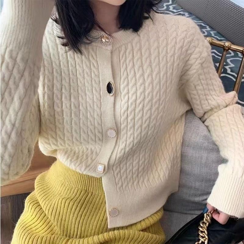 

Women's Knits & Tees Women Short Twist Sweater Cardigan Coat 2022 Autumn Winter Fashion Casual Single Breasted Knitted Tops Pull Femme Outwe, White