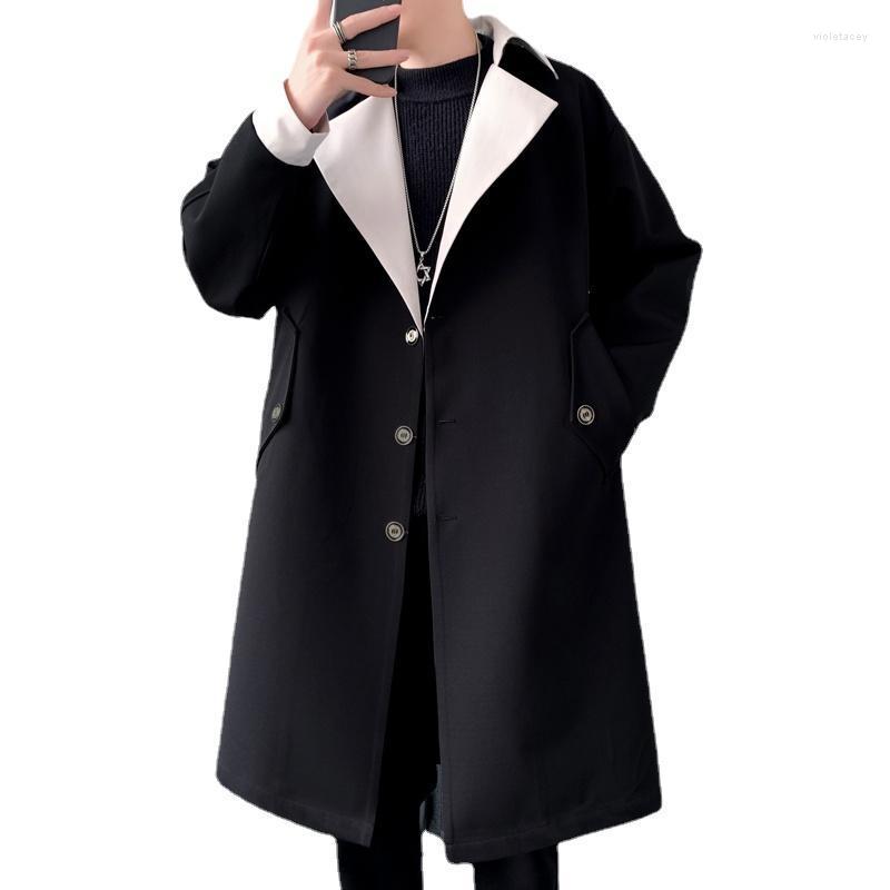 

Men' Trench Coats 2022 Men Long Windbreaker Autumn Fashion Mens Casual Jackets Loose And Comfortable Young Single-breasted Viol22, Black