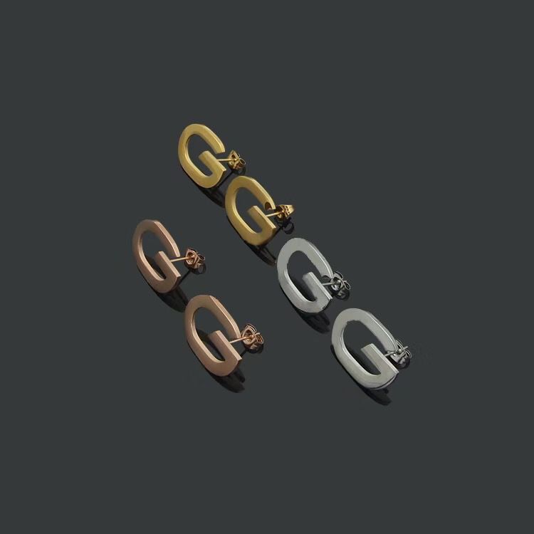 

2022 Top Quality Luxury Style Women Designer Stud Gold Plated Titanium Steel Simple G Letter Fashion Jewelry Engagement Earrings