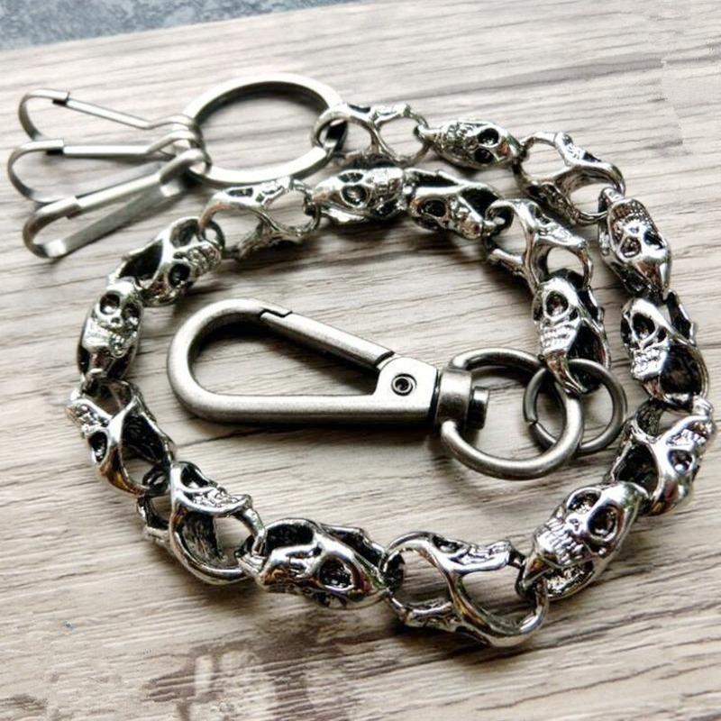 

Keychains Gothic Style Silver Color Heavy Waist Chain Skull Wallet For Men Biker Punk Key Fashion Accessory