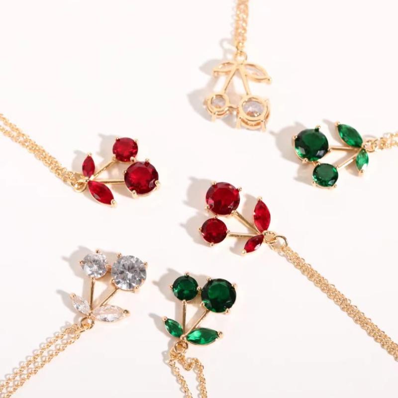 

Pendant Necklaces Shiny CZ Zirconia Gold Plated Red Small Cherry Fruit Clavicle Chain Sweet For Women Jewelry Temperament GiftsPendant