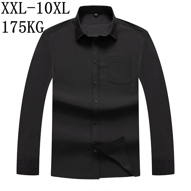 

Men's Dress Shirts 8XL 7XL 2022 Business Oversize Mens Shirt Long Sleeve Formal Loose For Men Brand Clothes Casual Camisa MasculinaMen's, Black