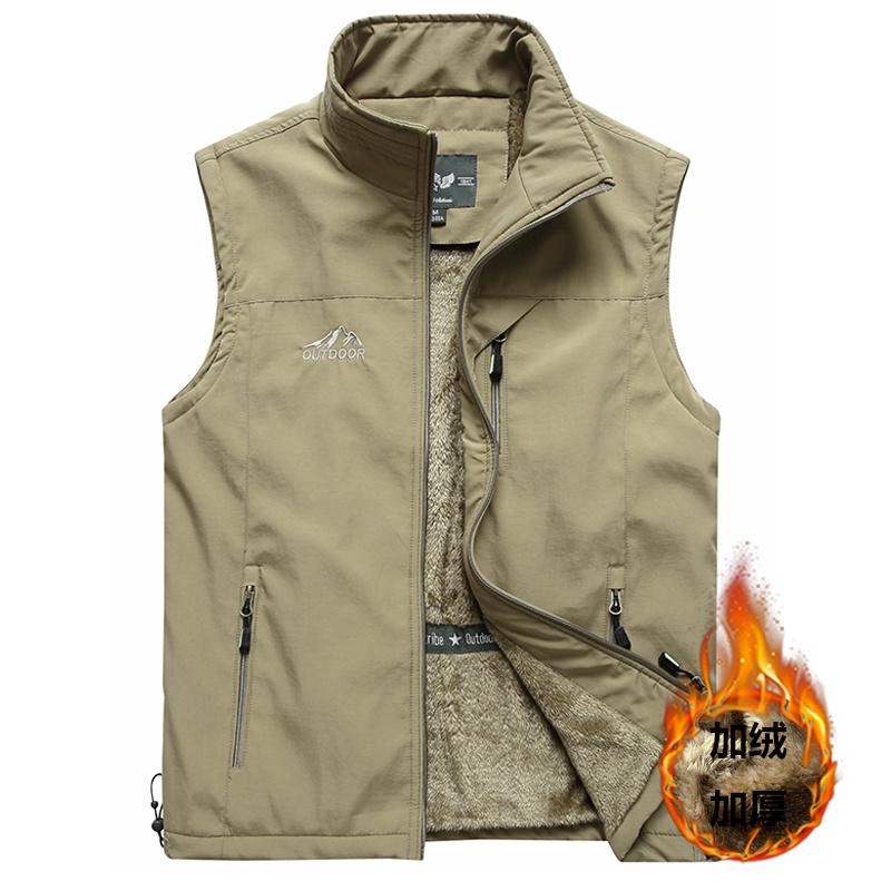 

Men's Jackets Autumn And Winter Warm Vest 2022 Fashion Plus Velvet Thick Cardigan Casual Middle-aged Elderly Large Size Jacket, Black;brown