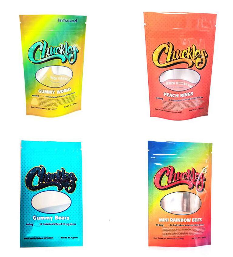 

Chuckle edibles packaging mylar bags gummy worms peach rings belts 400mg gummies chuckles packing eddibles mylara packaginga bag with reseal
